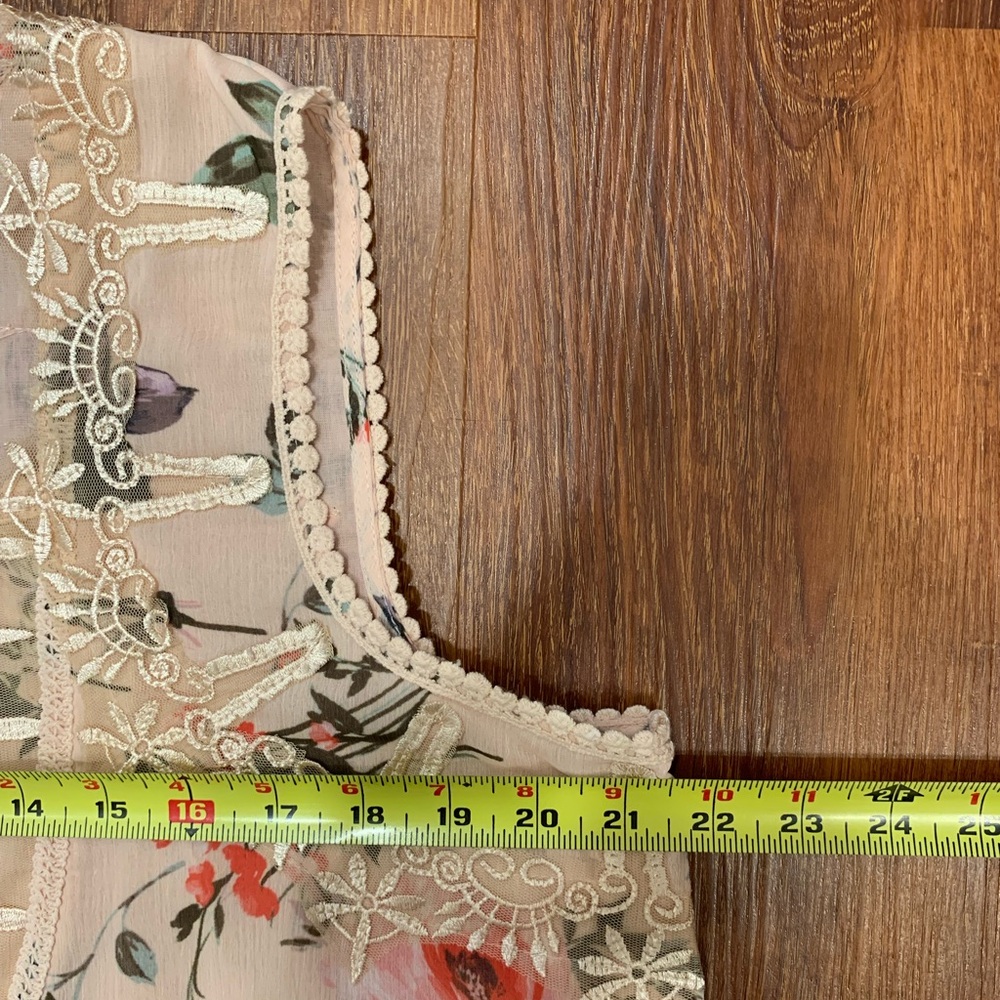 Roamans 16W Pink Angel Chiffon Blouse EUC Floral Sleeveless Lace Embroidered - Picture 12 of 13